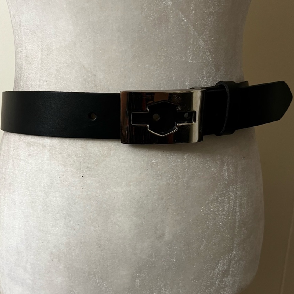 Harley Davidson Vintage Black leather Belt Bar Shield Cutout iconic Logo Buckle - Picture 3 of 5